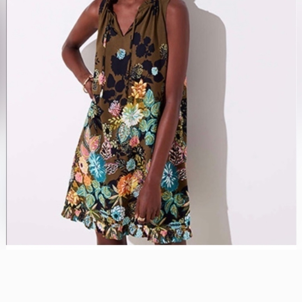 LOFT Olive Green/Multi Color Sleeveless Mini Sundress XSP